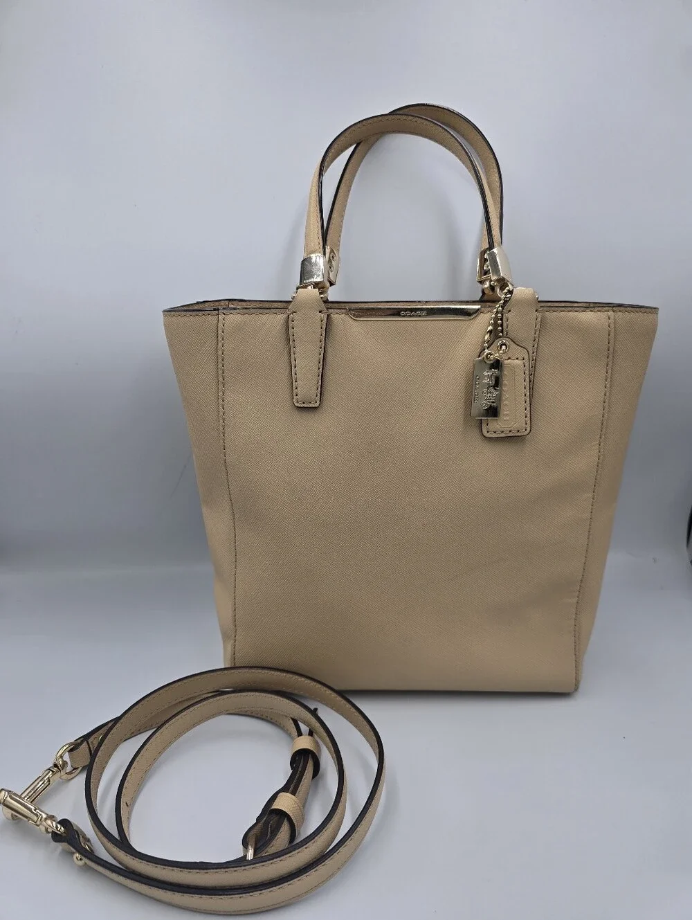 COACH 29001 Madison North South Beige Saffiano Leather Mini Tote Crossbody *READ